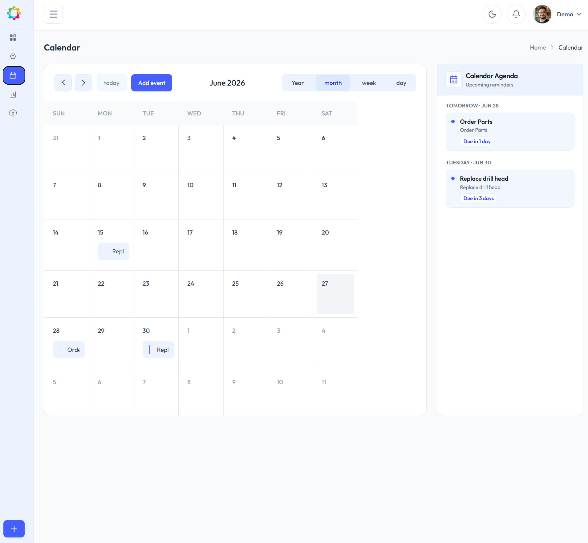 Compliance calendar view